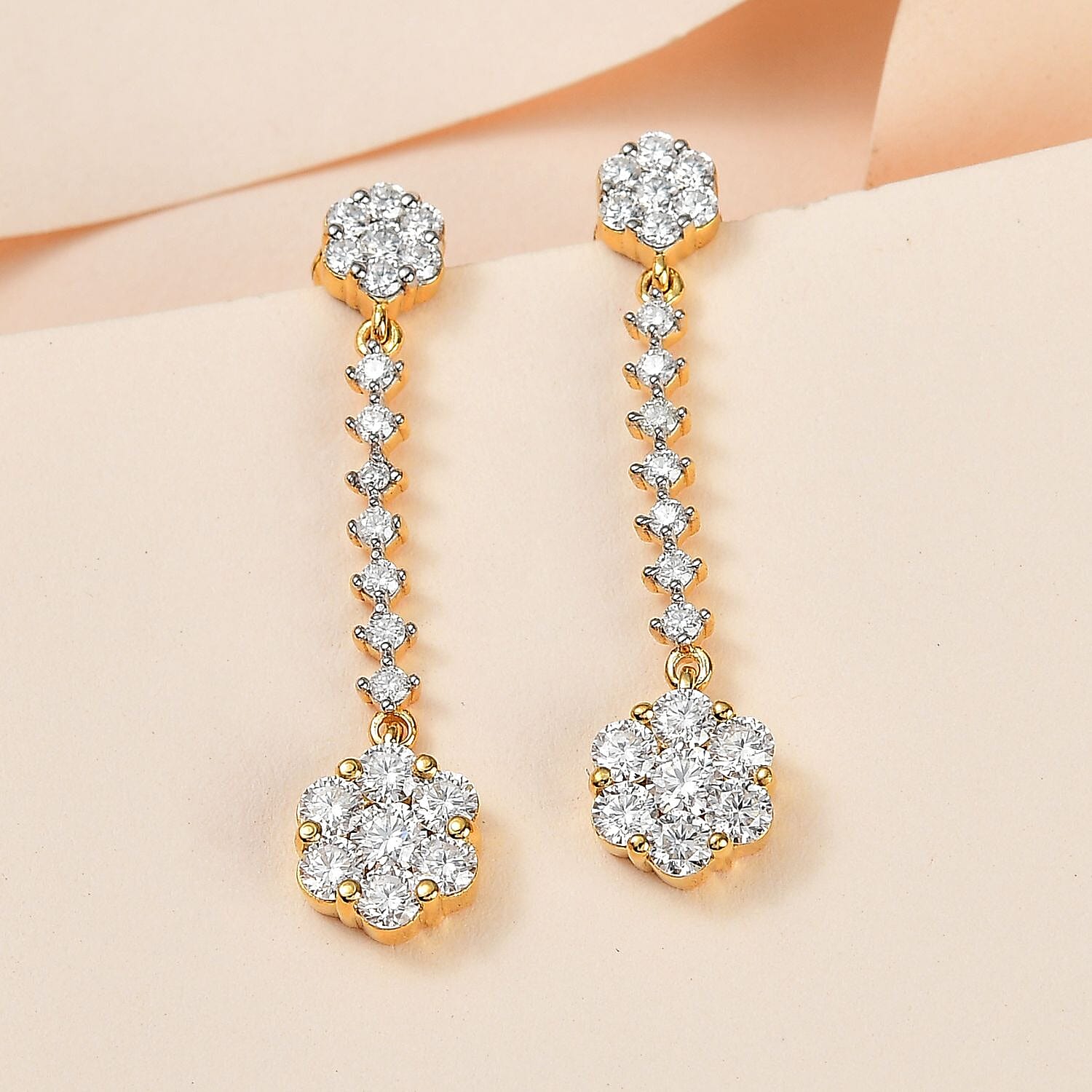 Moissanite Dangling Earrings in 18K Yellow Gold Vermeil Plated Sterling Silver 2.20 Ct.