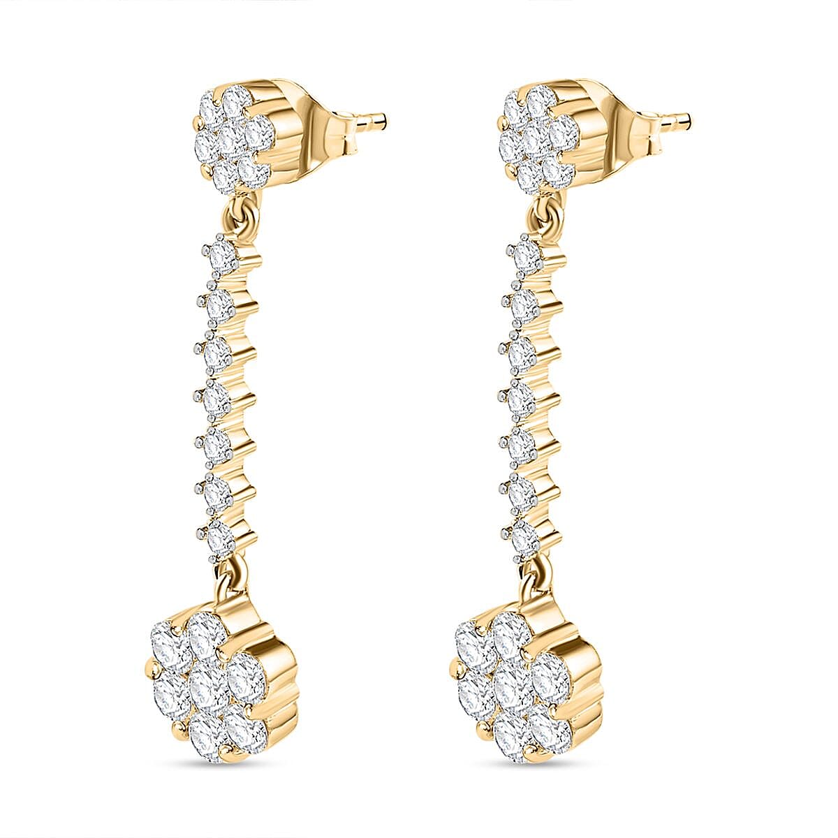 Moissanite Dangling Earrings in 18K Yellow Gold Vermeil Plated Sterling Silver 2.20 Ct.