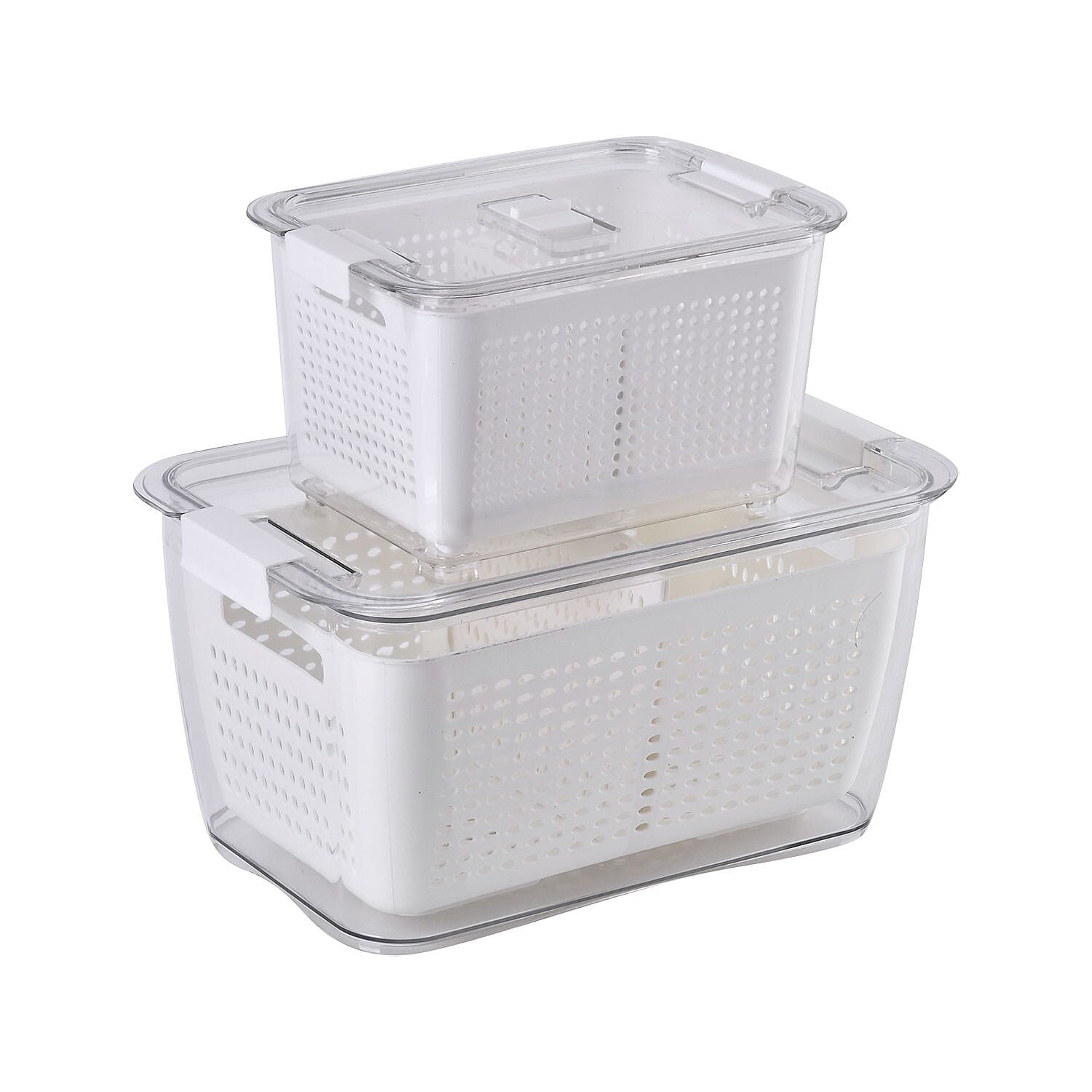 Set of 2  - Homesmart Food Storage Container with Lids (Size 28x18x14 cm, 20x14x11 cm) - Transparent - White