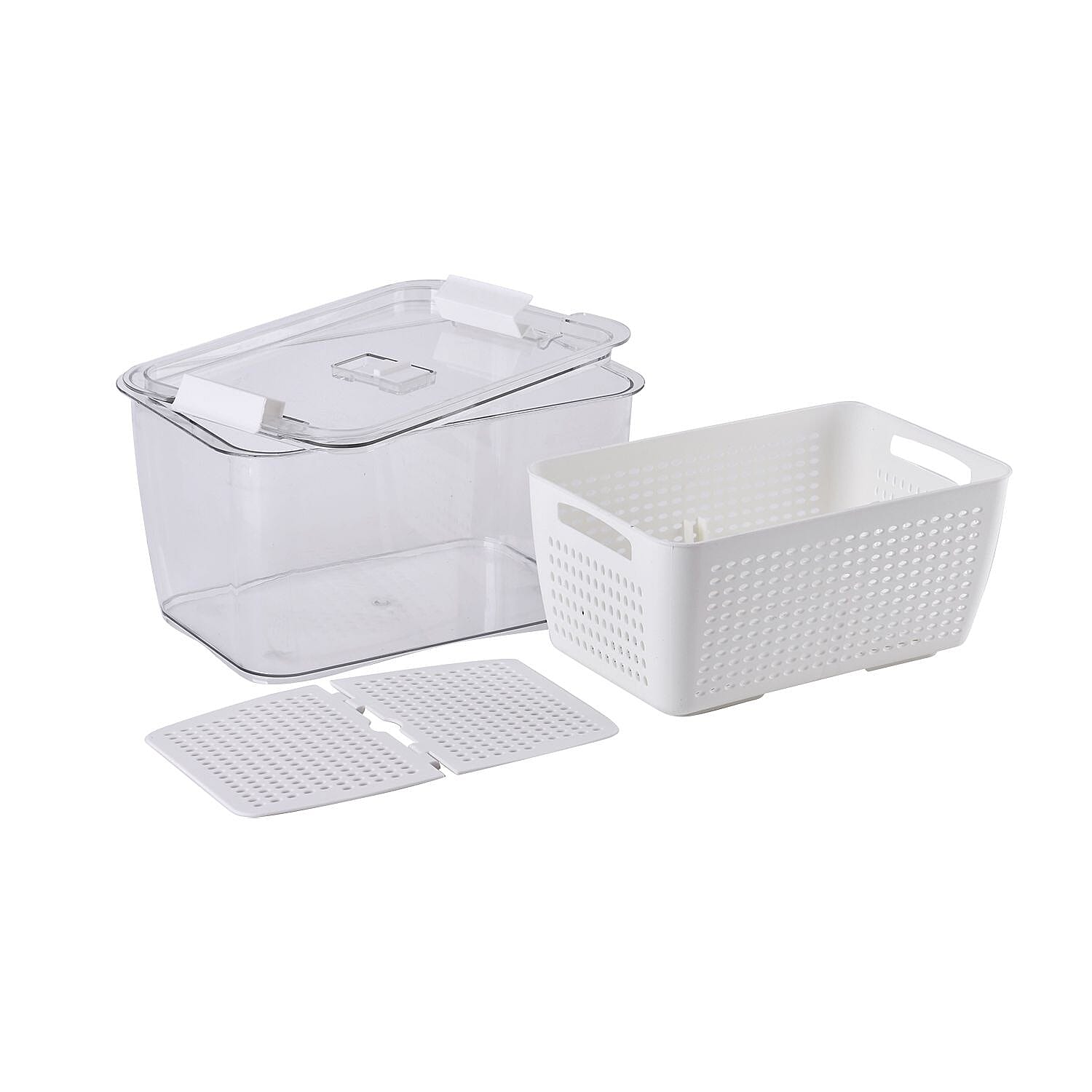 Set of 2  - Homesmart Food Storage Container with Lids (Size 28x18x14 cm, 20x14x11 cm) - Transparent - White