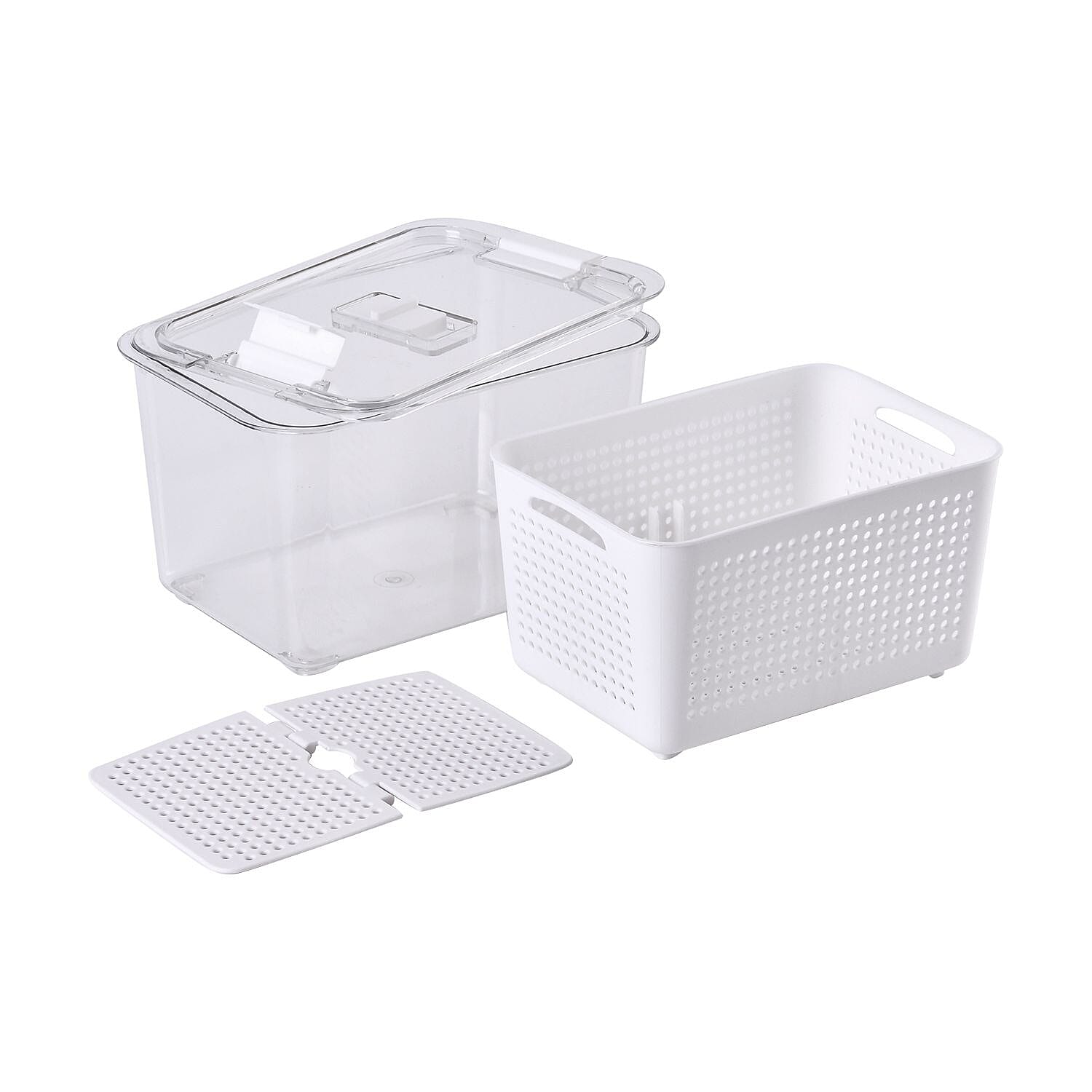 Set of 2  - Homesmart Food Storage Container with Lids (Size 28x18x14 cm, 20x14x11 cm) - Transparent - White