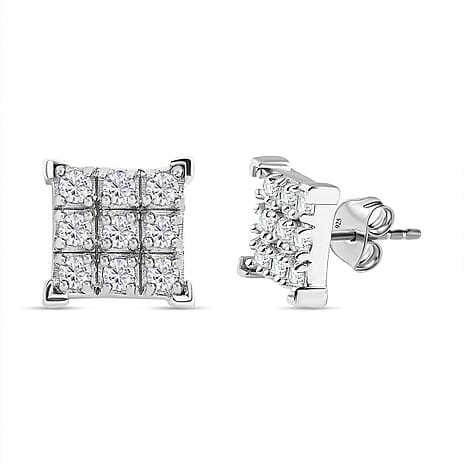 Moissanite Stud Push Back Earrings in Sterling Silver