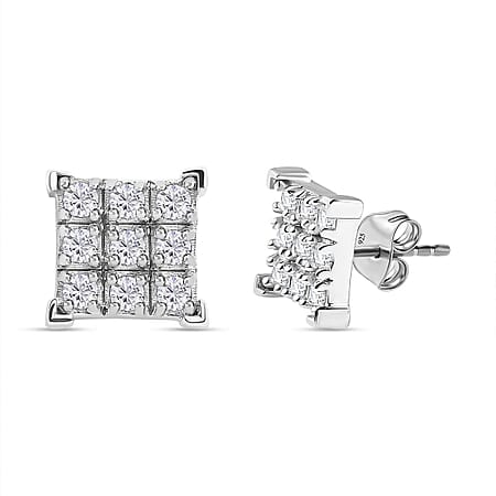 0.45 Ct Moissanite 9 Stone Square Stud Earrings in Sterling Silver with Push Post