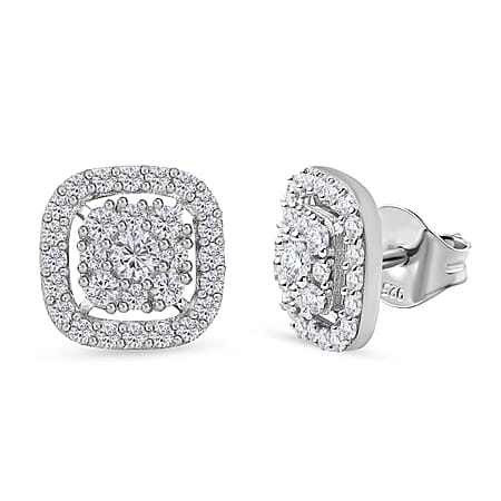 Moissanite Stud Earrings in Platinum Overlay Sterling Silver 1.40 Ct