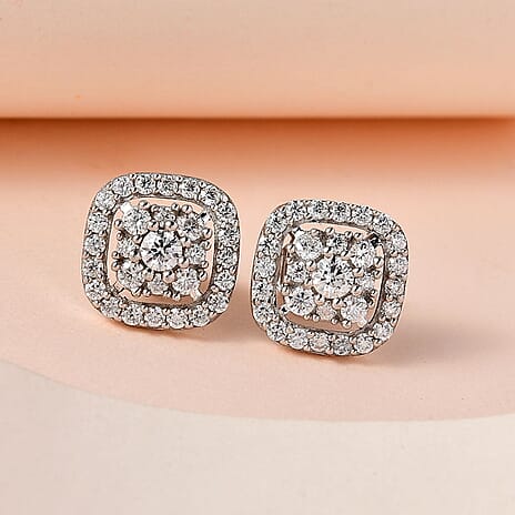 Moissanite Stud Earrings in Platinum Overlay Sterling Silver 1.40 Ct