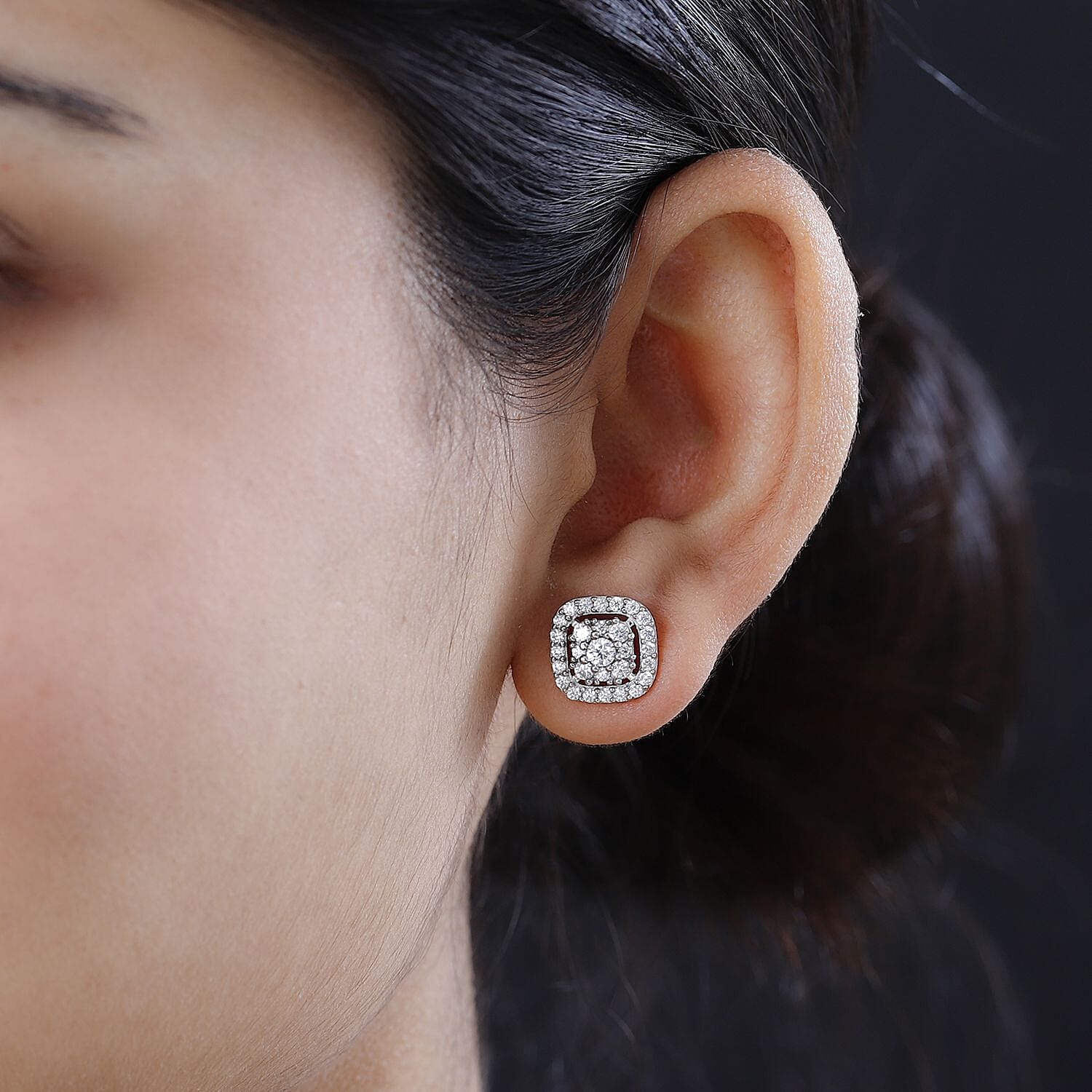 Moissanite Stud Earrings in Platinum Overlay Sterling Silver