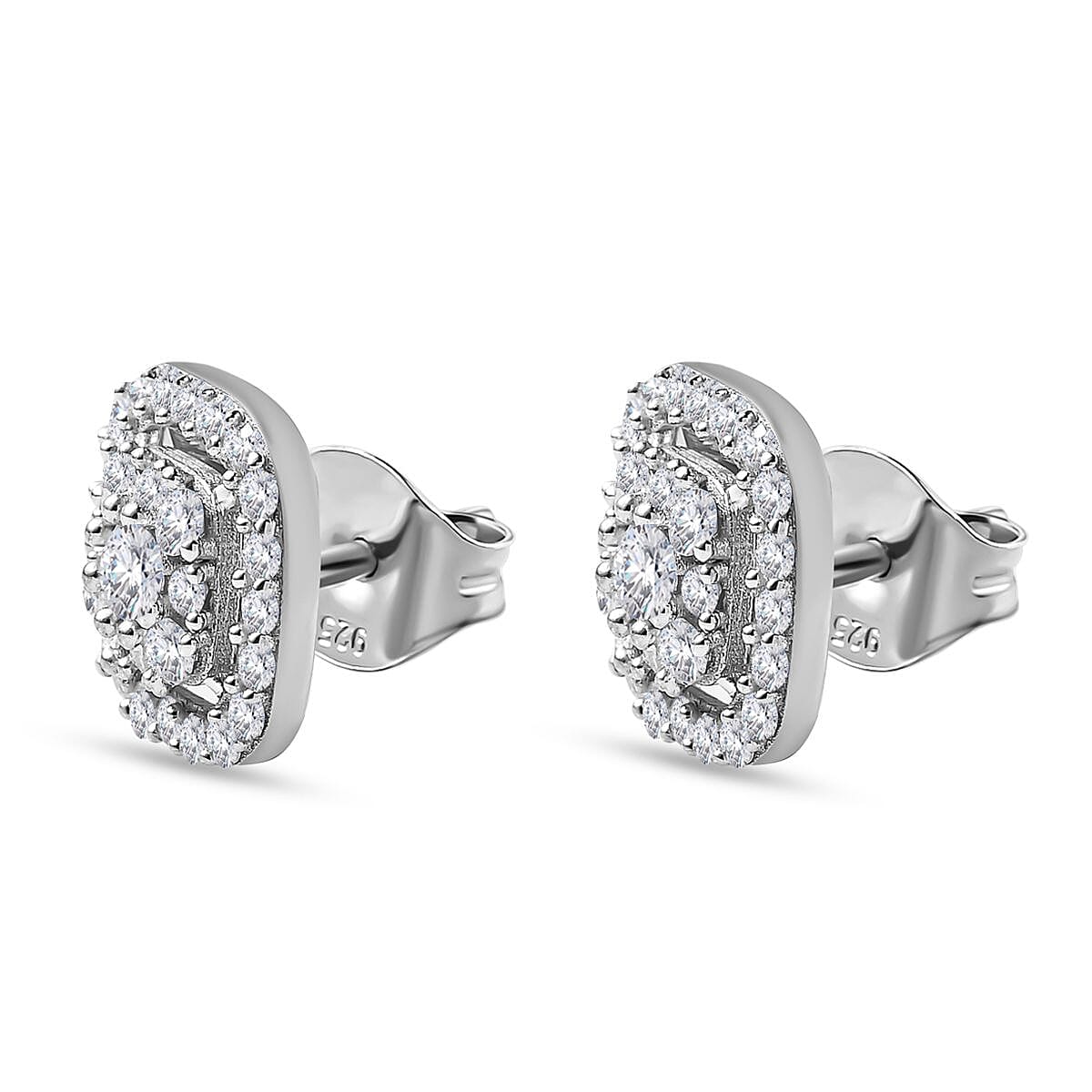 Moissanite Stud Earrings in Platinum Overlay Sterling Silver