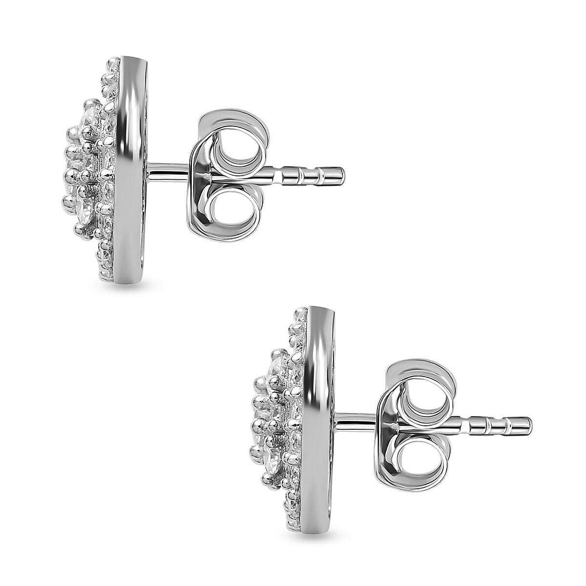 Moissanite Stud Earrings in Platinum Overlay Sterling Silver