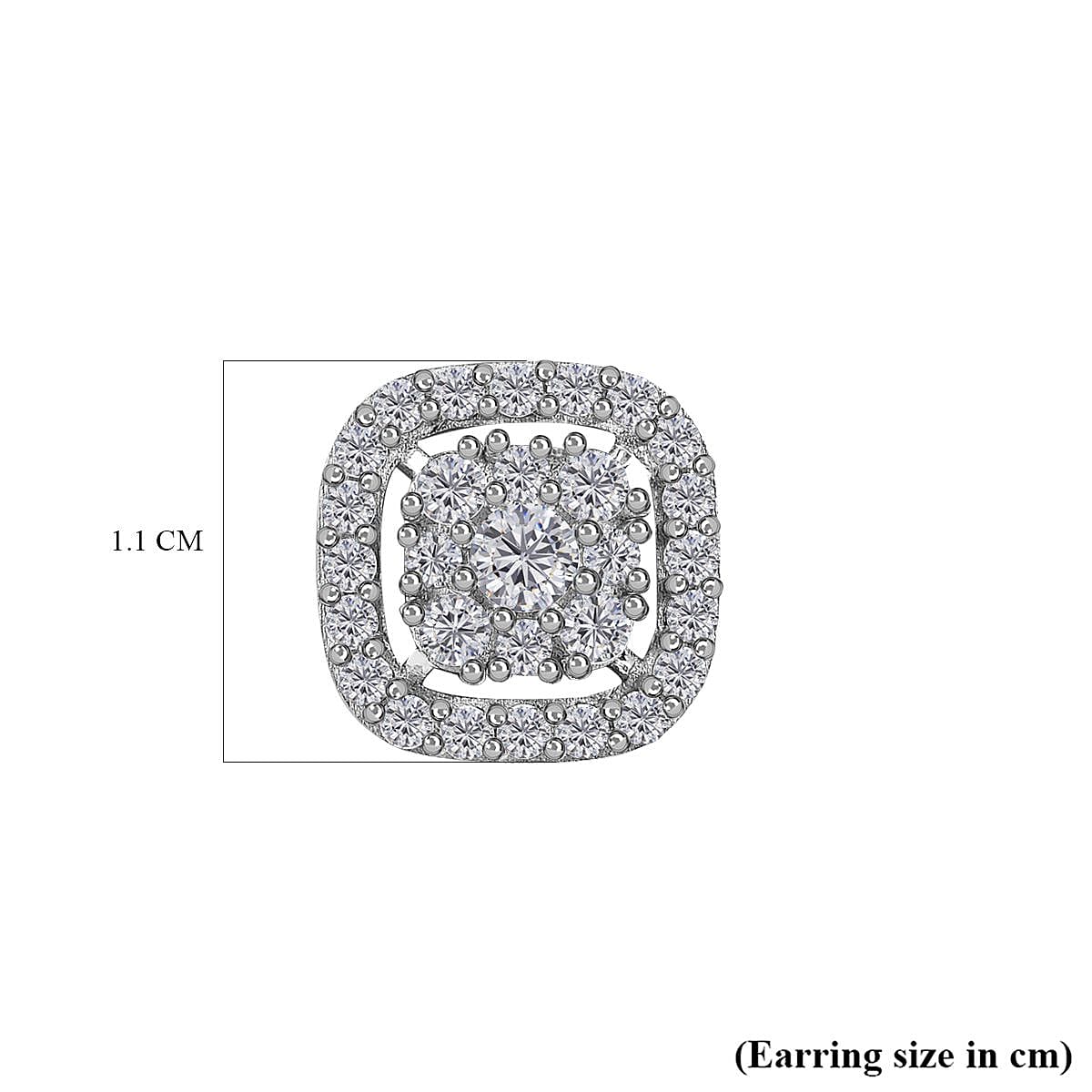 Moissanite Stud Earrings in Platinum Overlay Sterling Silver