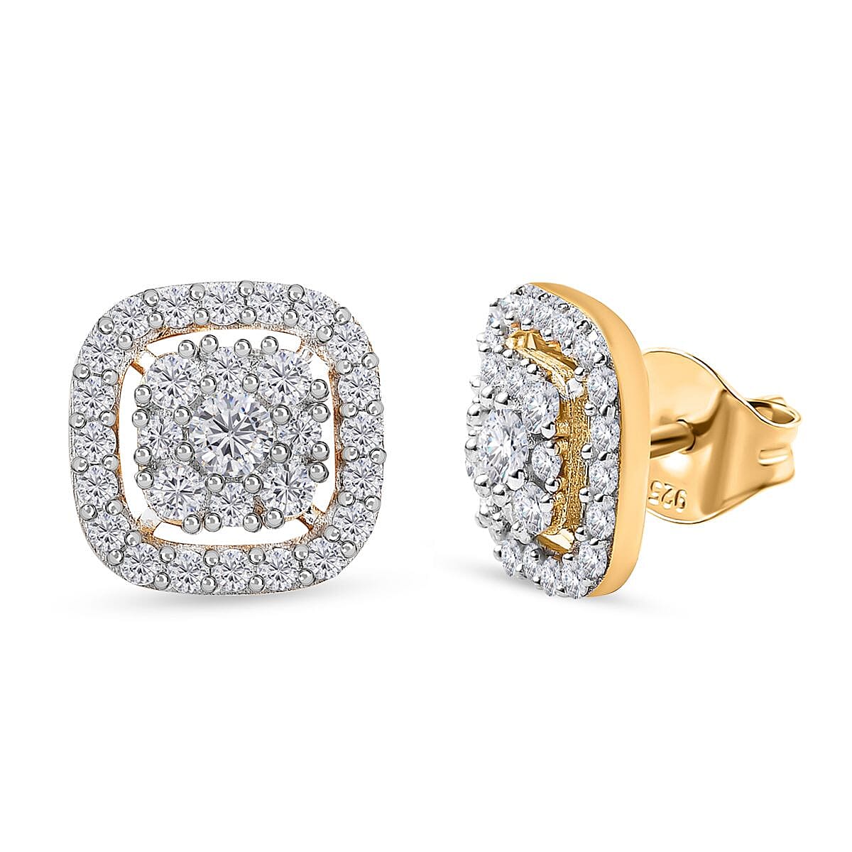 Moissanite Stud Earrings in 18K Yellow Gold Vermeil Plated Sterling Silver 1.40 Ct