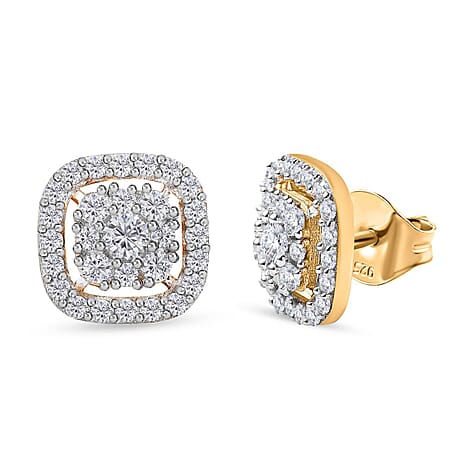D'joy Moissanite Stud Cluster Earrings with Push Back in 18K Vermeil Yellow Gold Plated Sterling Silver 1.00 Ct