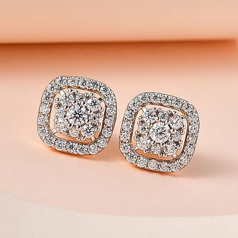 D'joy Moissanite Stud Cluster Earrings with Push Back in 18K Vermeil Yellow Gold Plated Sterling Silver 1.00 Ct