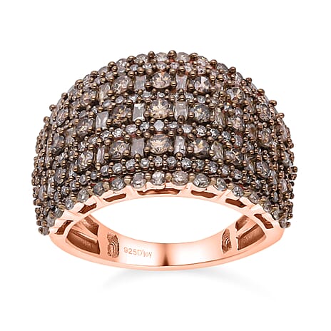 Natural Champagne Diamond Ring in 18K Vermeil Rose Gold Plated Sterling Silver 2.00 Ct