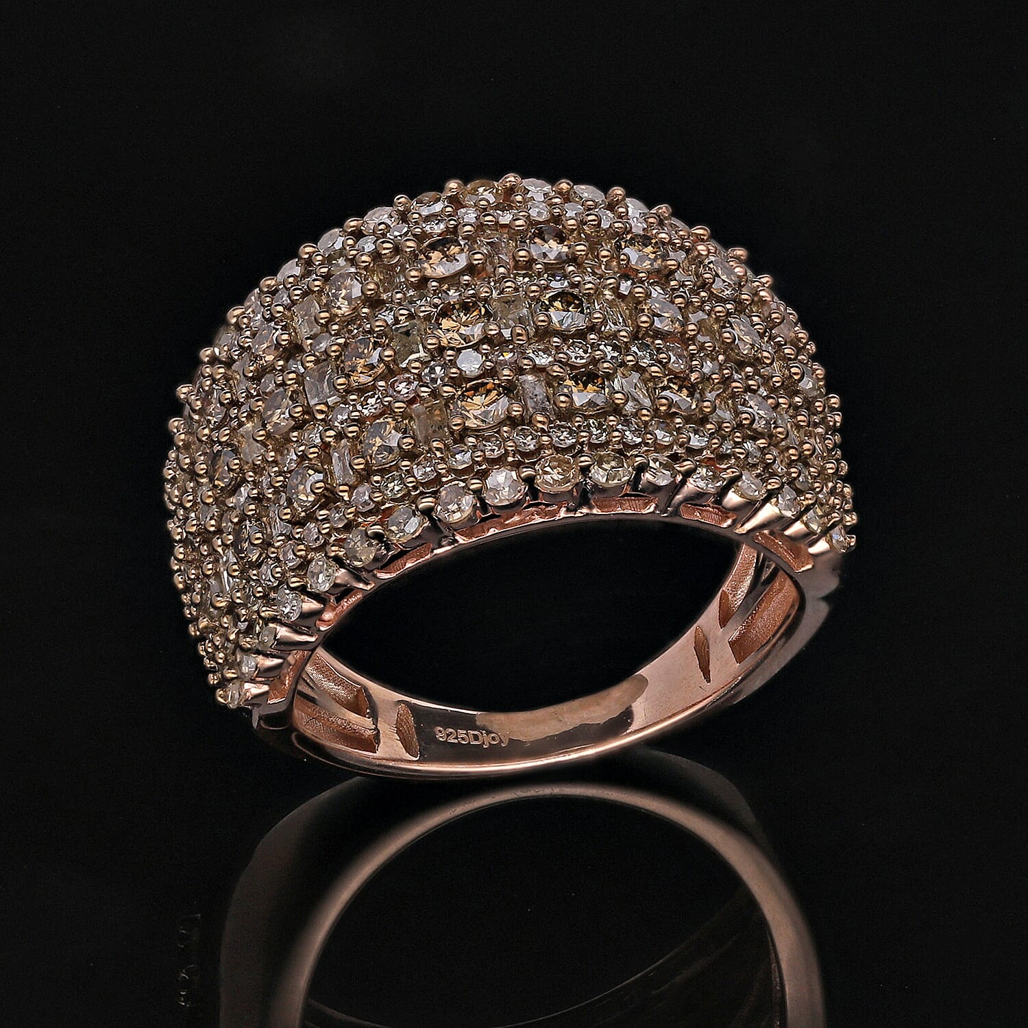 Natural Champagne Diamond Ring in 18K Vermeil Rose Gold Plated Sterling Silver 2.00 Ct