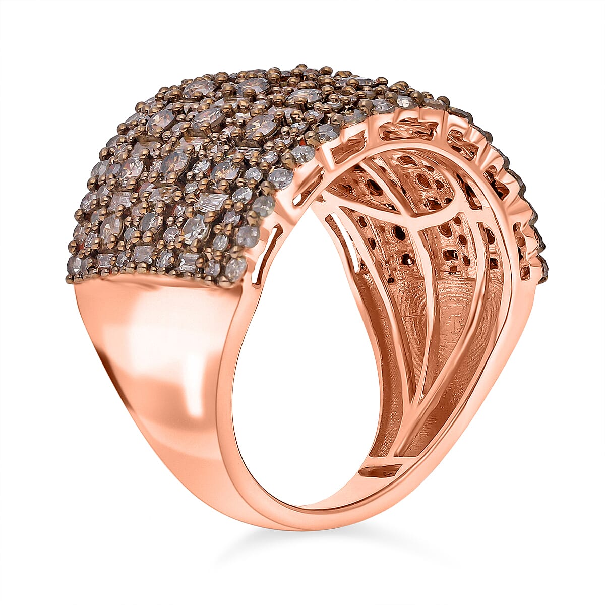 Natural Champagne Diamond Ring in 18K Vermeil Rose Gold Plated Sterling Silver 2.00 Ct