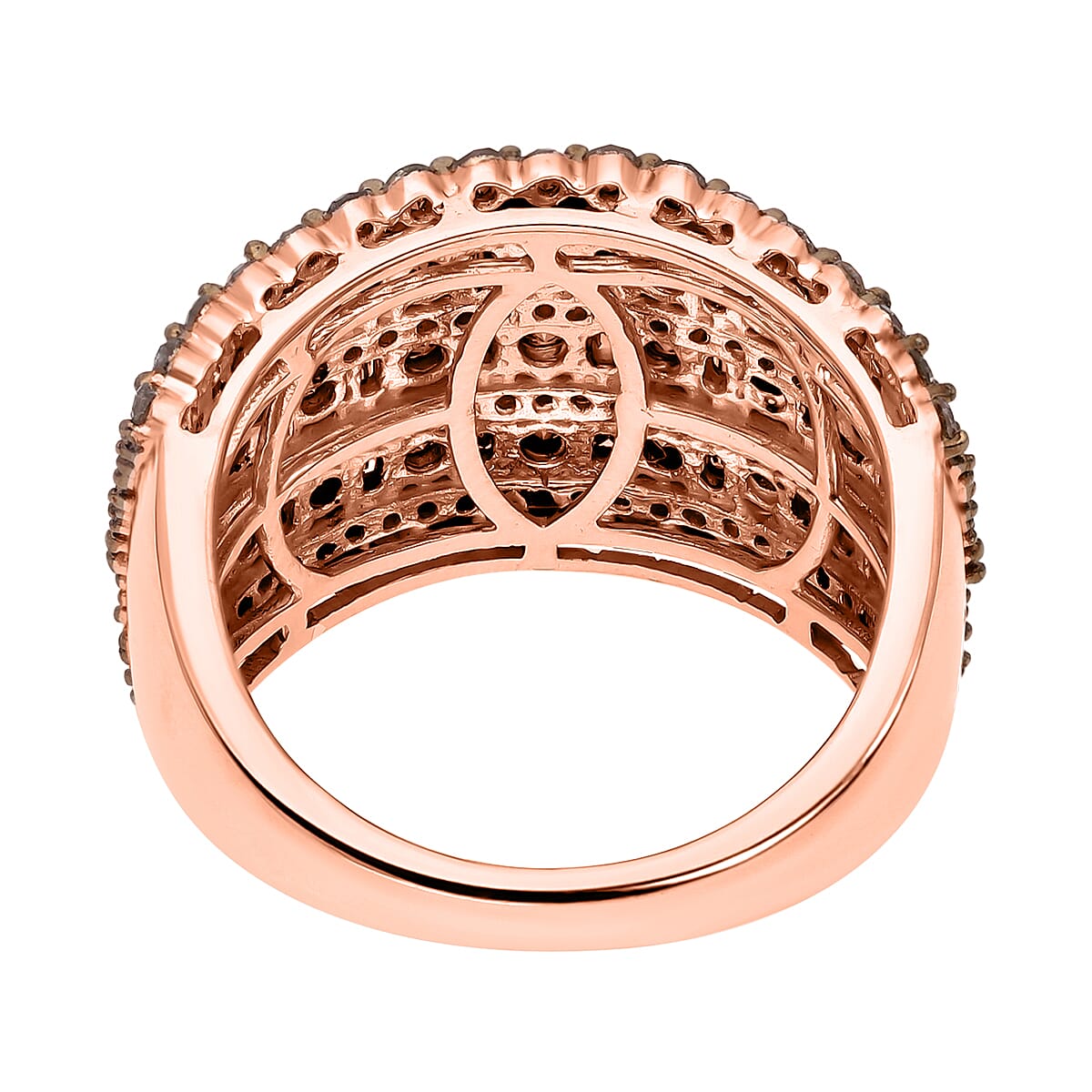 Natural Champagne Diamond Ring in 18K Vermeil Rose Gold Plated Sterling Silver 2.00 Ct