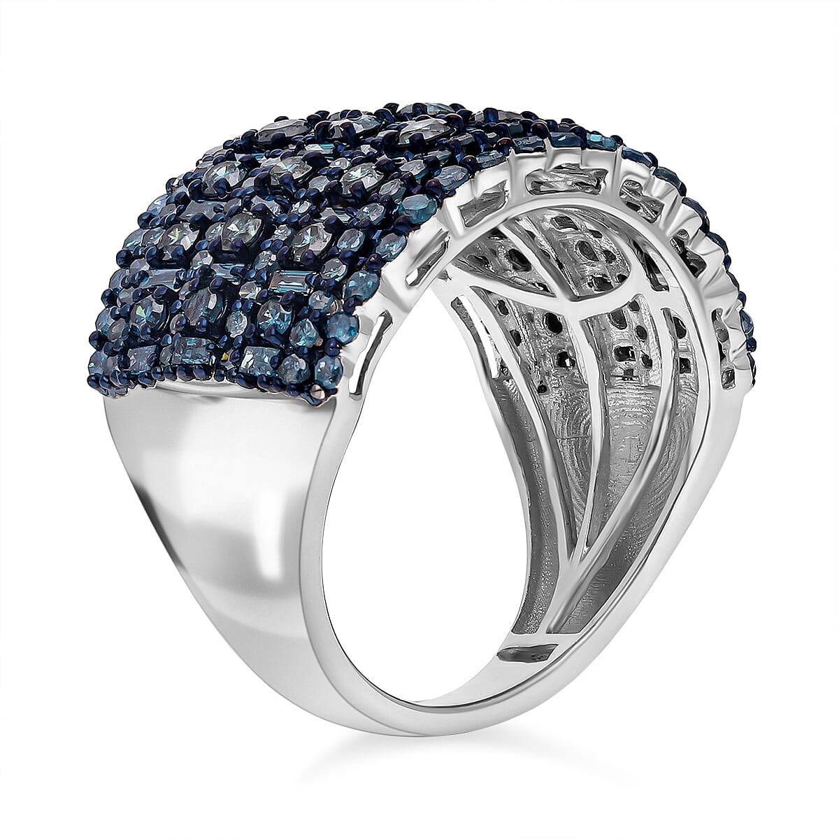 Blue Diamond Ring in Platinum Overlay Sterling Silver 2.00 Ct, SIlver Wt 5.48 GM