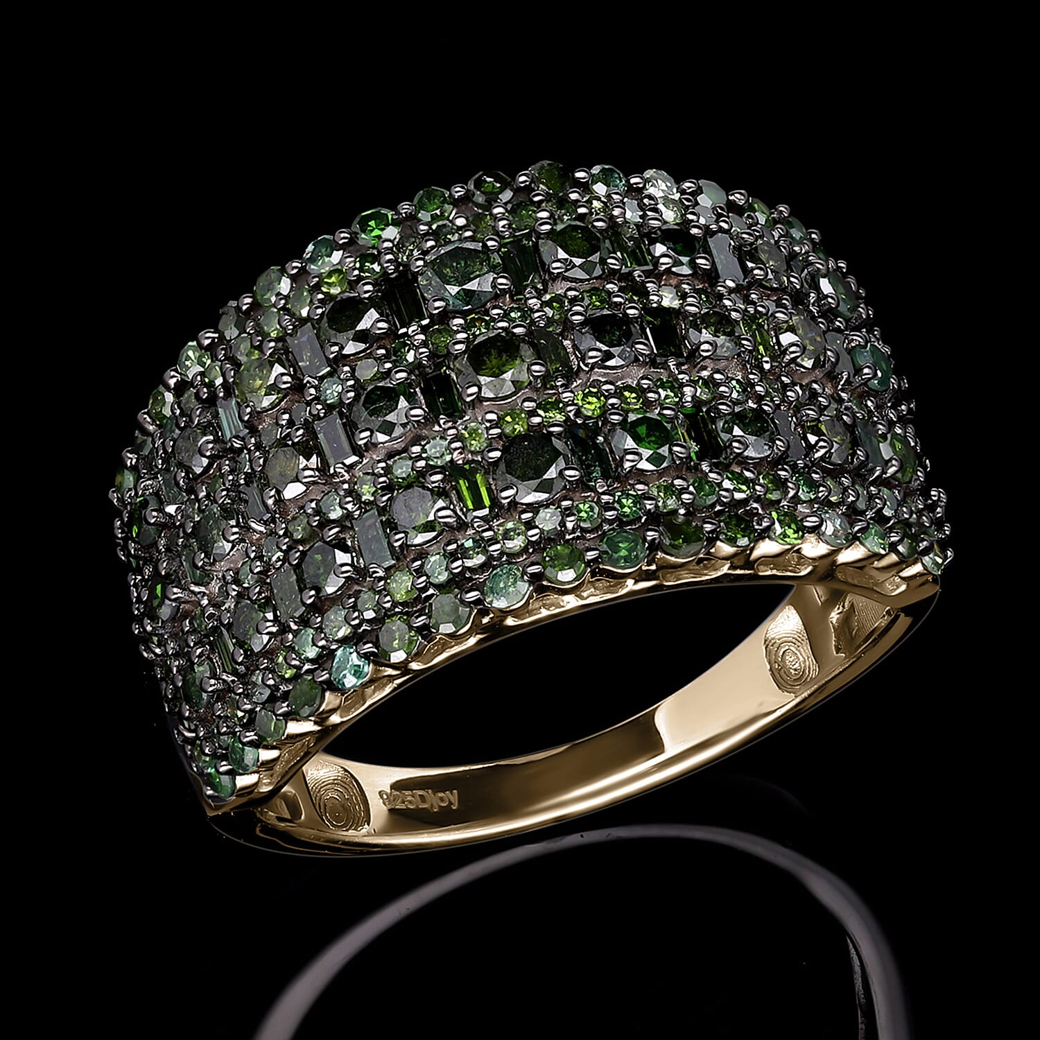 Green Diamond Ring in 18K Vermeil Yellow Gold Plated Sterling Silver 1.98 Ct, Silver Wt. 5.58 Gms.