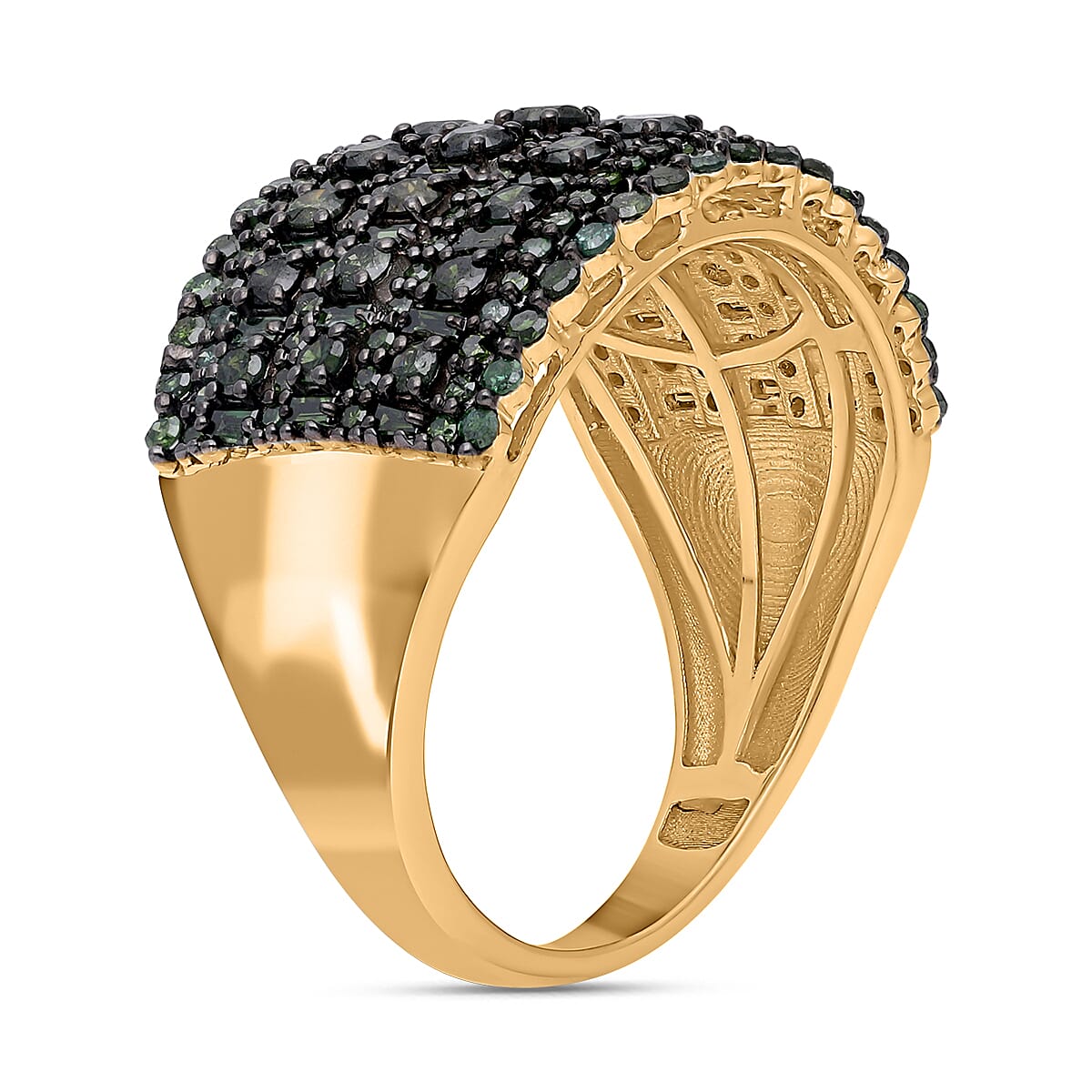 Green Diamond Ring in 18K Vermeil Yellow Gold Plated Sterling Silver 1.98 Ct, Silver Wt. 5.58 Gms.