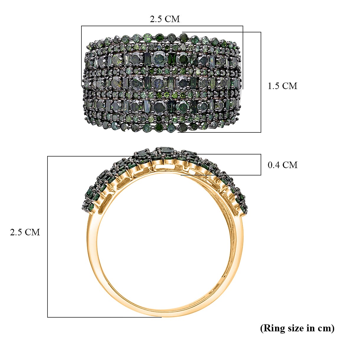 Green Diamond Ring in 18K Vermeil Yellow Gold Plated Sterling Silver 1.98 Ct, Silver Wt. 5.58 Gms.