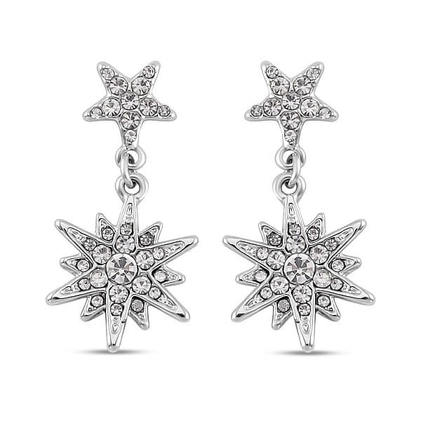 Star embossed mesh fringe earring, Austrian crystal