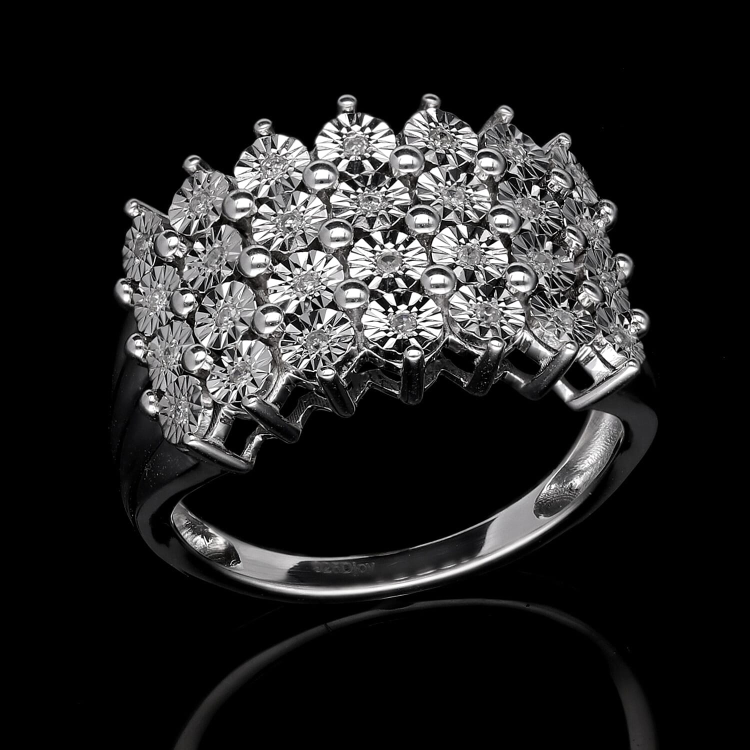 Vicenza Show CloseOut- Diamond CARPET Ring in Platinum Overlay Sterling Silver