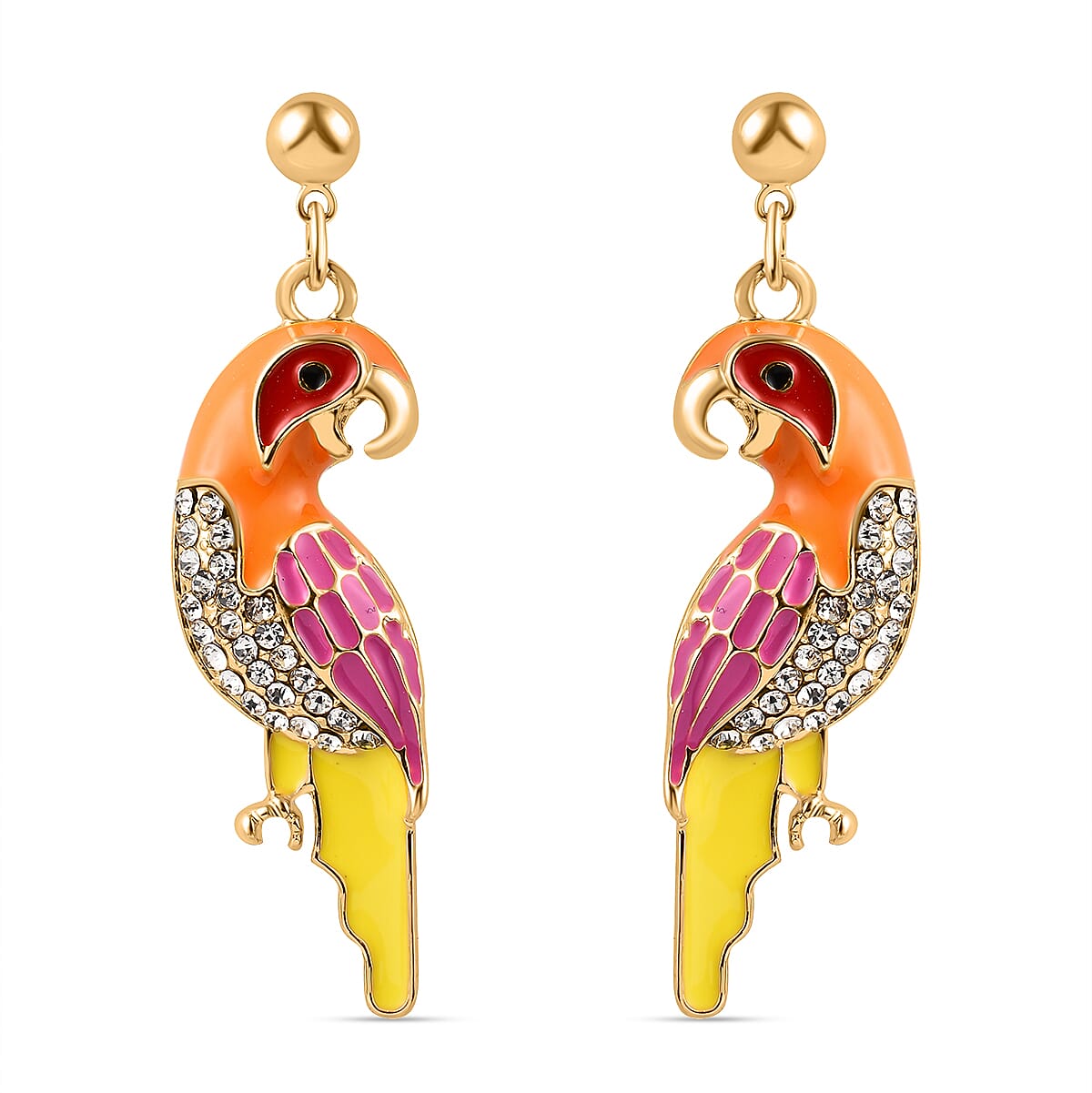 White Austrian Crystal Enamelled Parrot Earrings