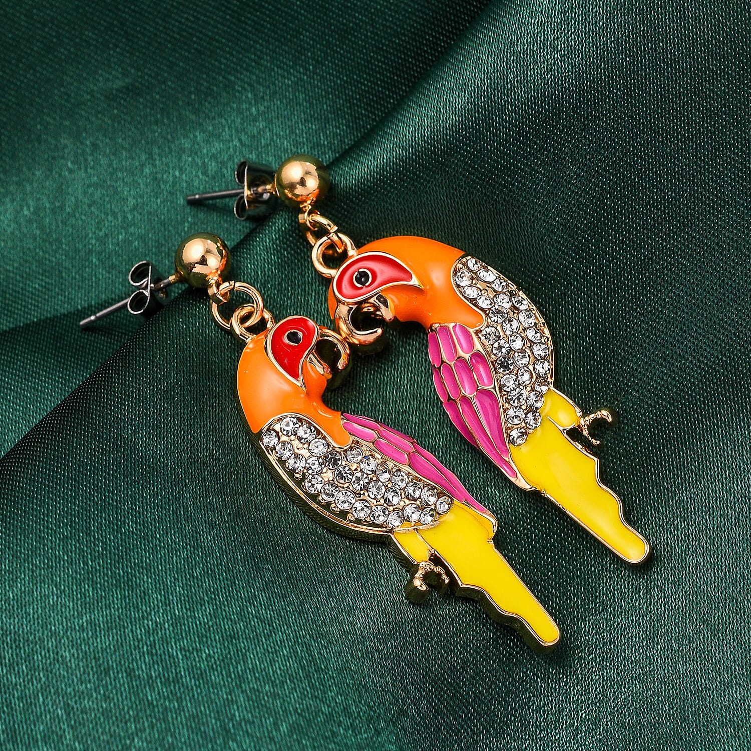 White Austrian Crystal Enamelled Parrot Earrings