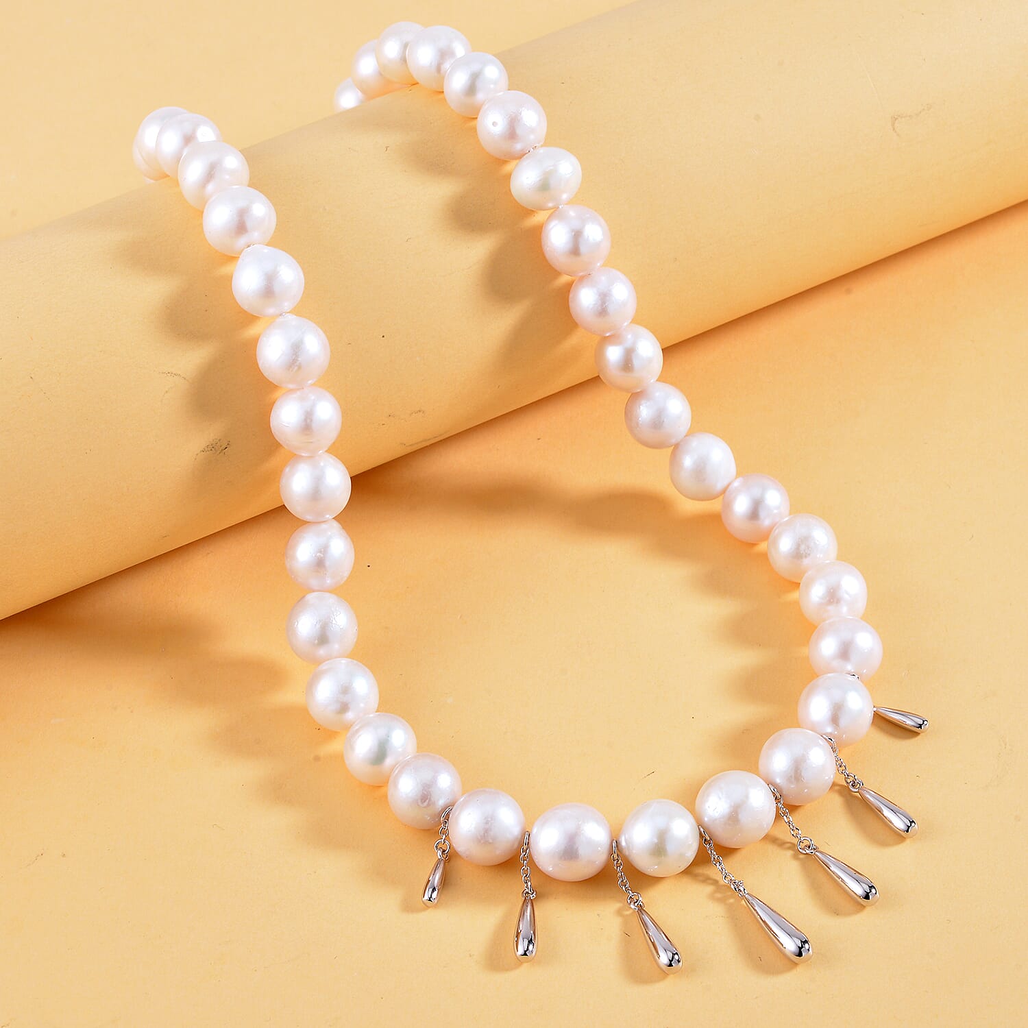 Lucy Q Pearl Drop Collection - Edison Pearl Necklace (Size - 20) in Rhodium Overlay Sterling Silver