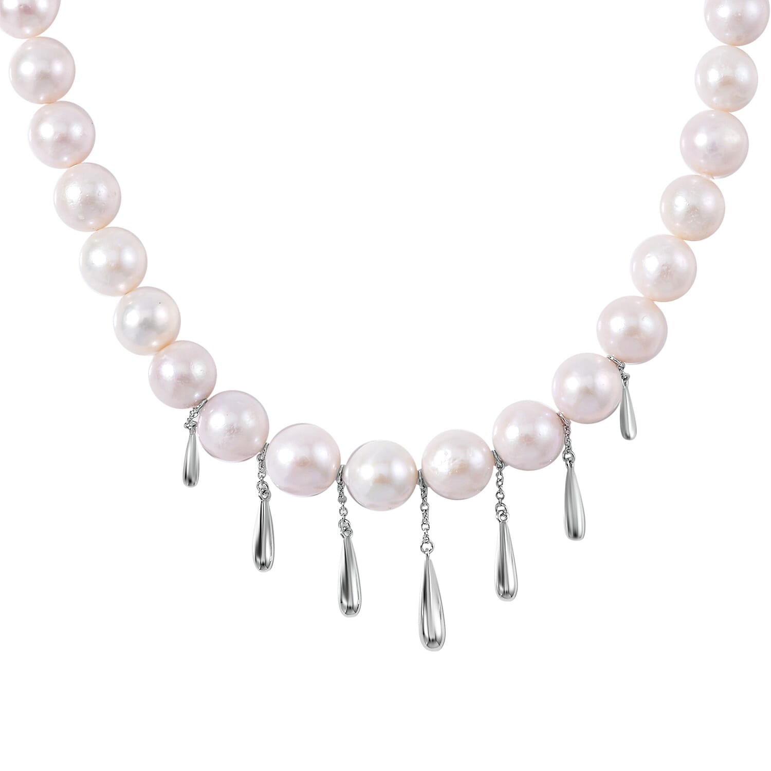 Lucy Q Pearl Drop Collection - Edison Pearl Necklace (Size - 20) in Rhodium Overlay Sterling Silver