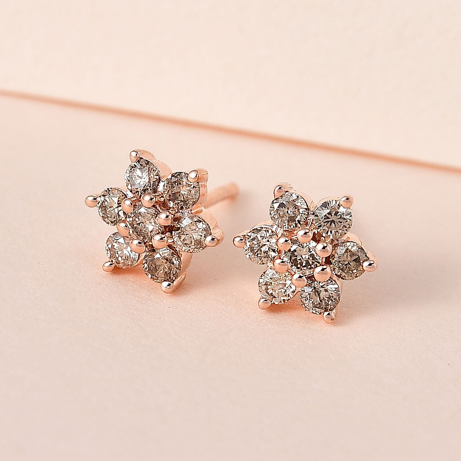 9K Rose Gold SGL Certified Champagne Diamond Solitaire Stud Earrings 0.50 Ct.