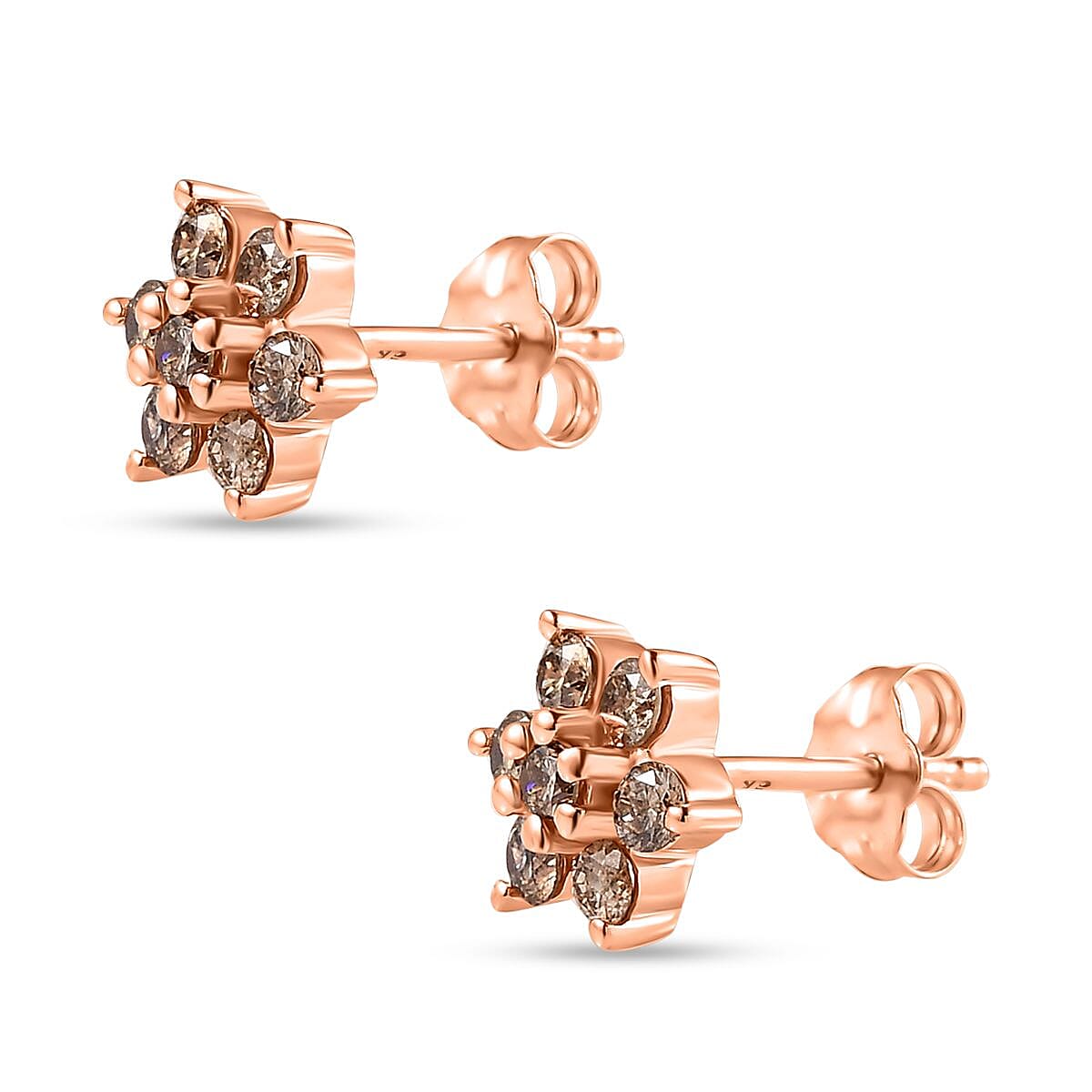 9K Rose Gold SGL Certified Champagne Diamond Solitaire Stud Earrings 0.50 Ct.