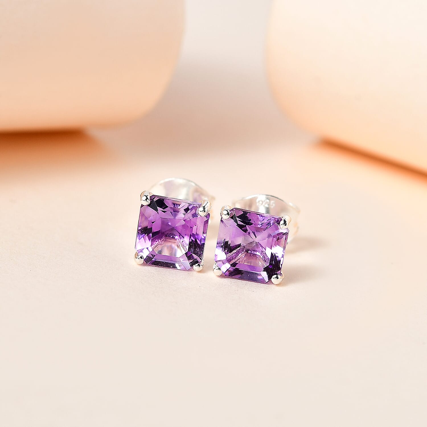 Moroccan Amethyst Solitaire Stud Earrings with Push Back in Sterling Silver 2.04 Ct.