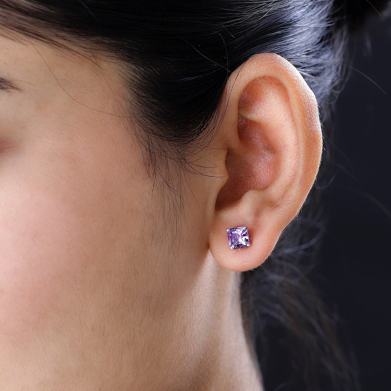 Moroccan Amethyst Solitaire Stud Earrings with Push Back in Sterling Silver 2.04 Ct.