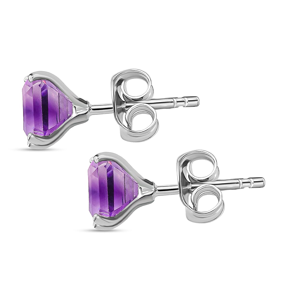 Moroccan Amethyst Solitaire Stud Earrings with Push Back in Sterling Silver 2.04 Ct.