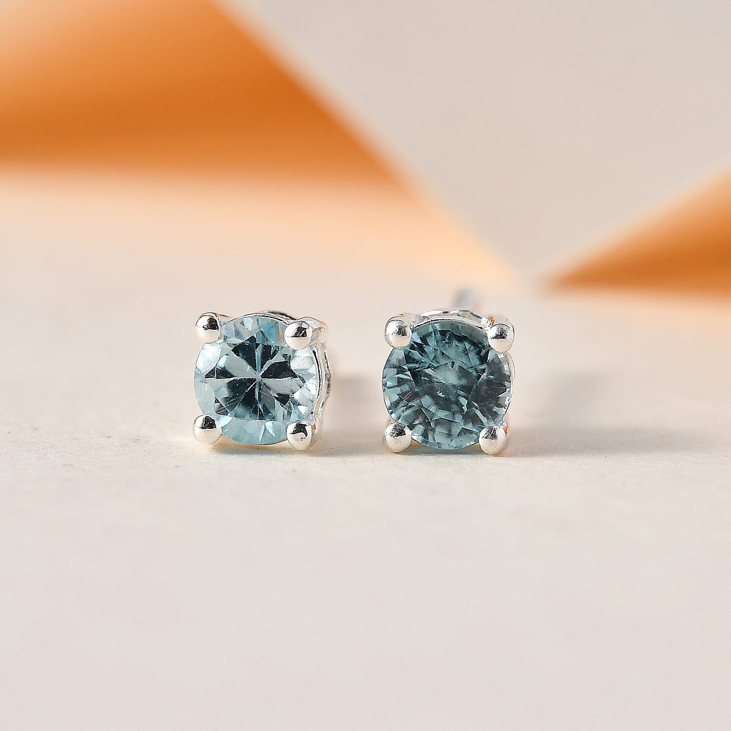 Ratanakiri Blue Zircon Stud Earrings in Sterling Silver