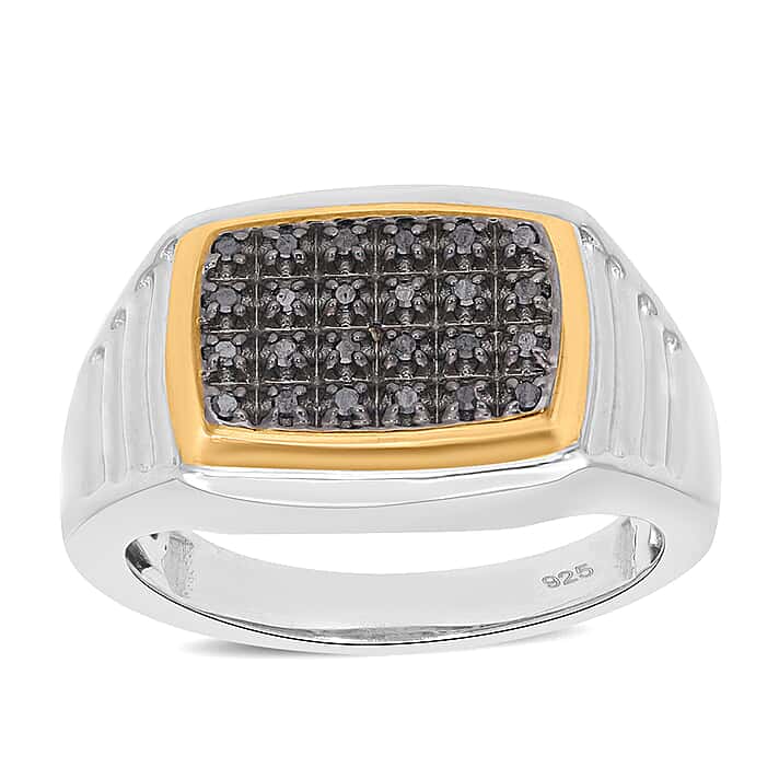 Black Diamond Cluster Ring in Platinum and Yellow Gold Overlay Sterling Silver