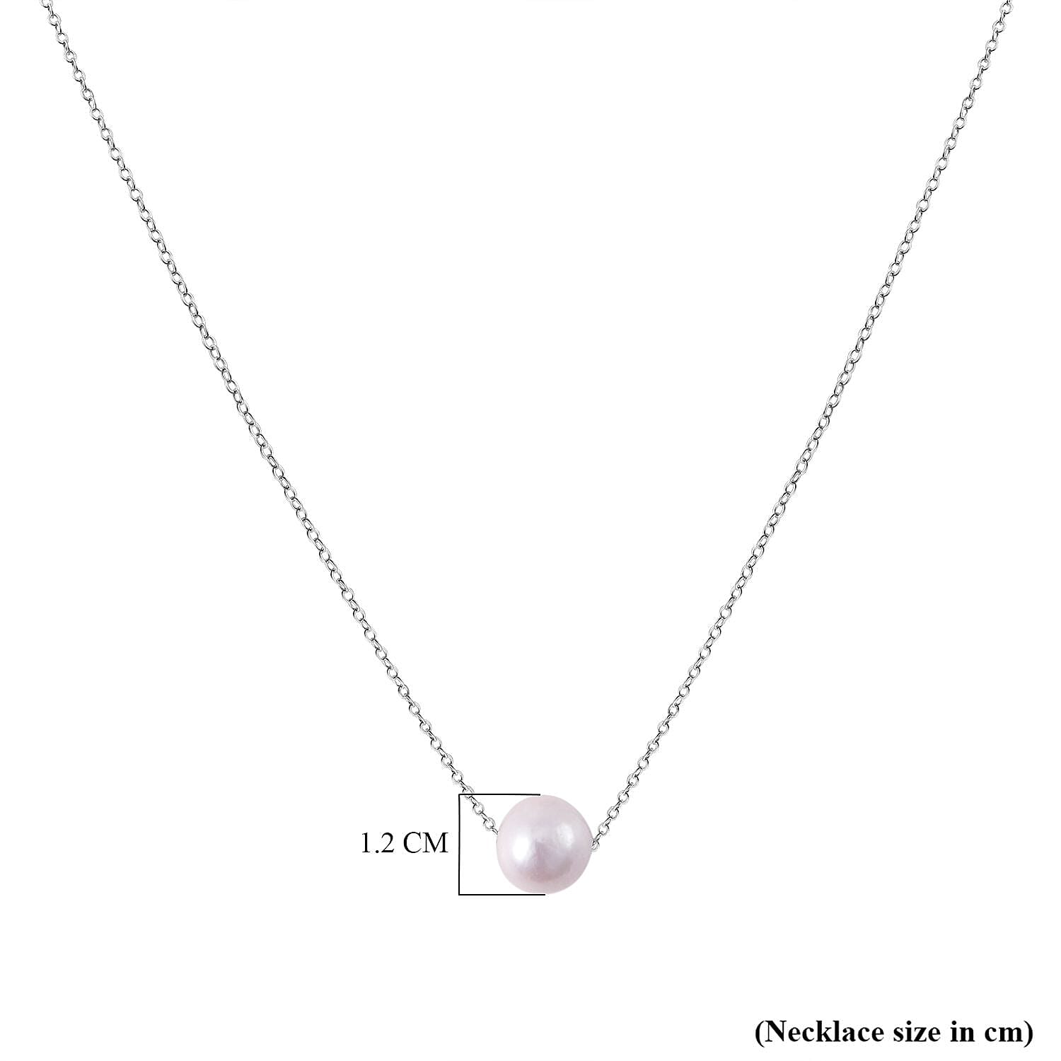 White Edison Pearl Necklace (Size - 20) in Rhodium Overlay Sterling Silver