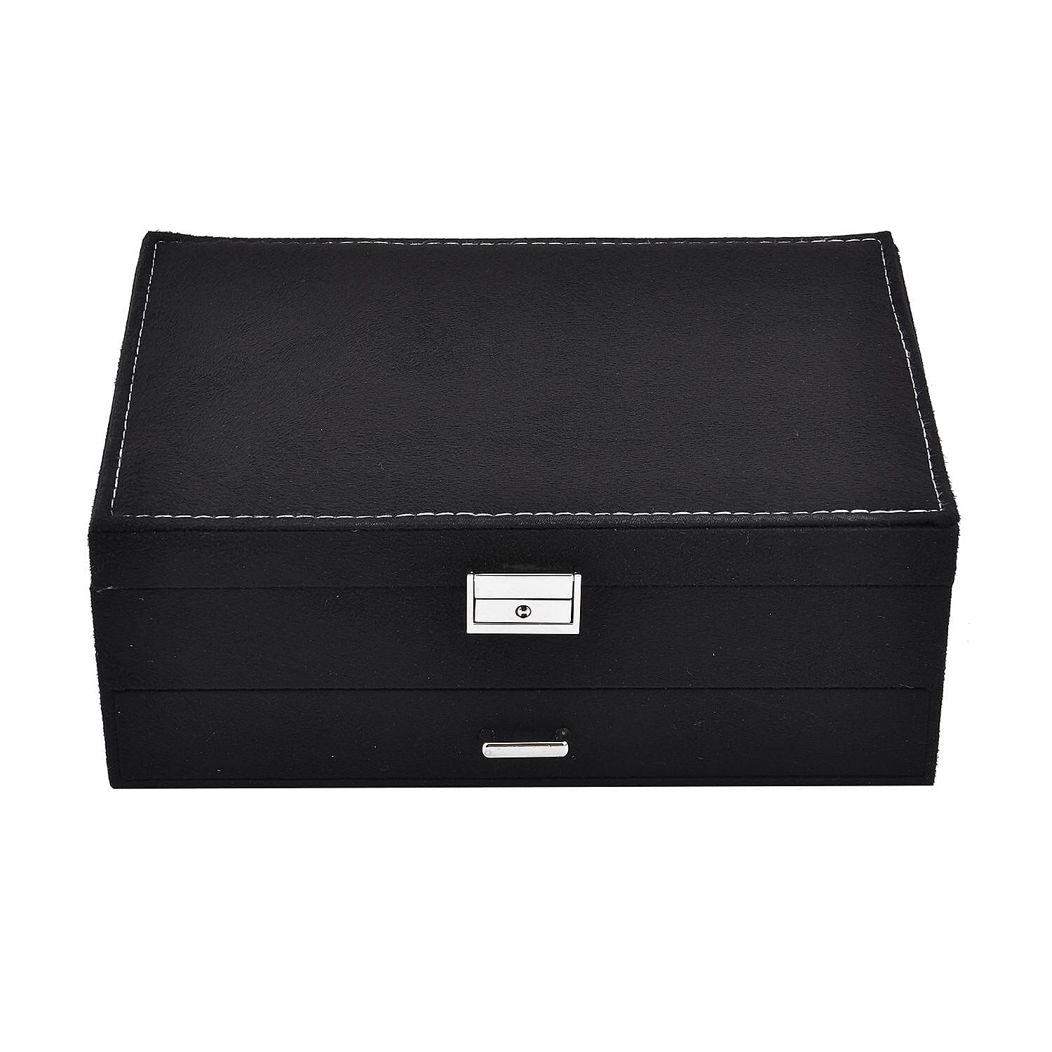 2 Layer Velvet Jewellery Box With Lock  - Black
