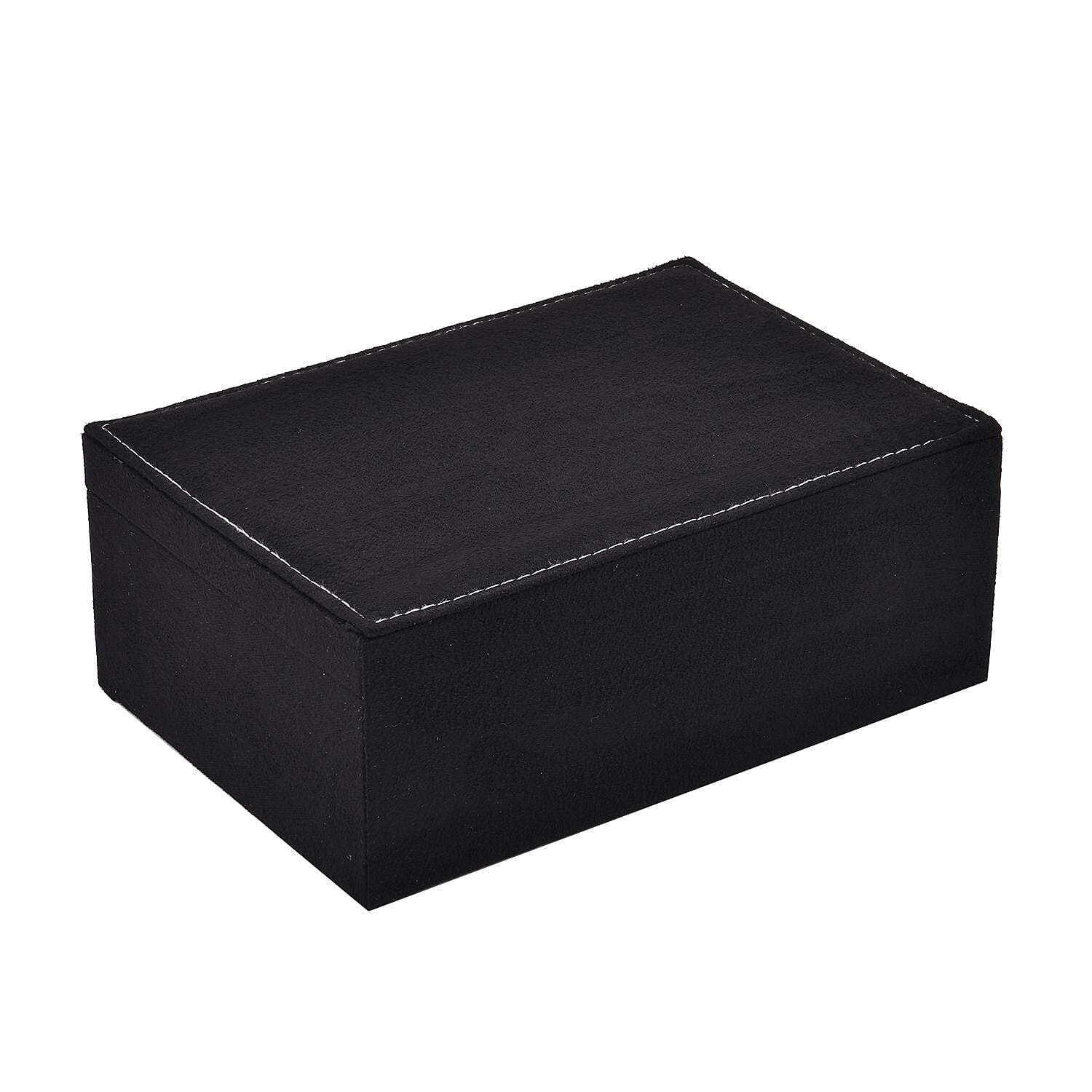 2 Layer Velvet Jewellery Box With Lock  - Black