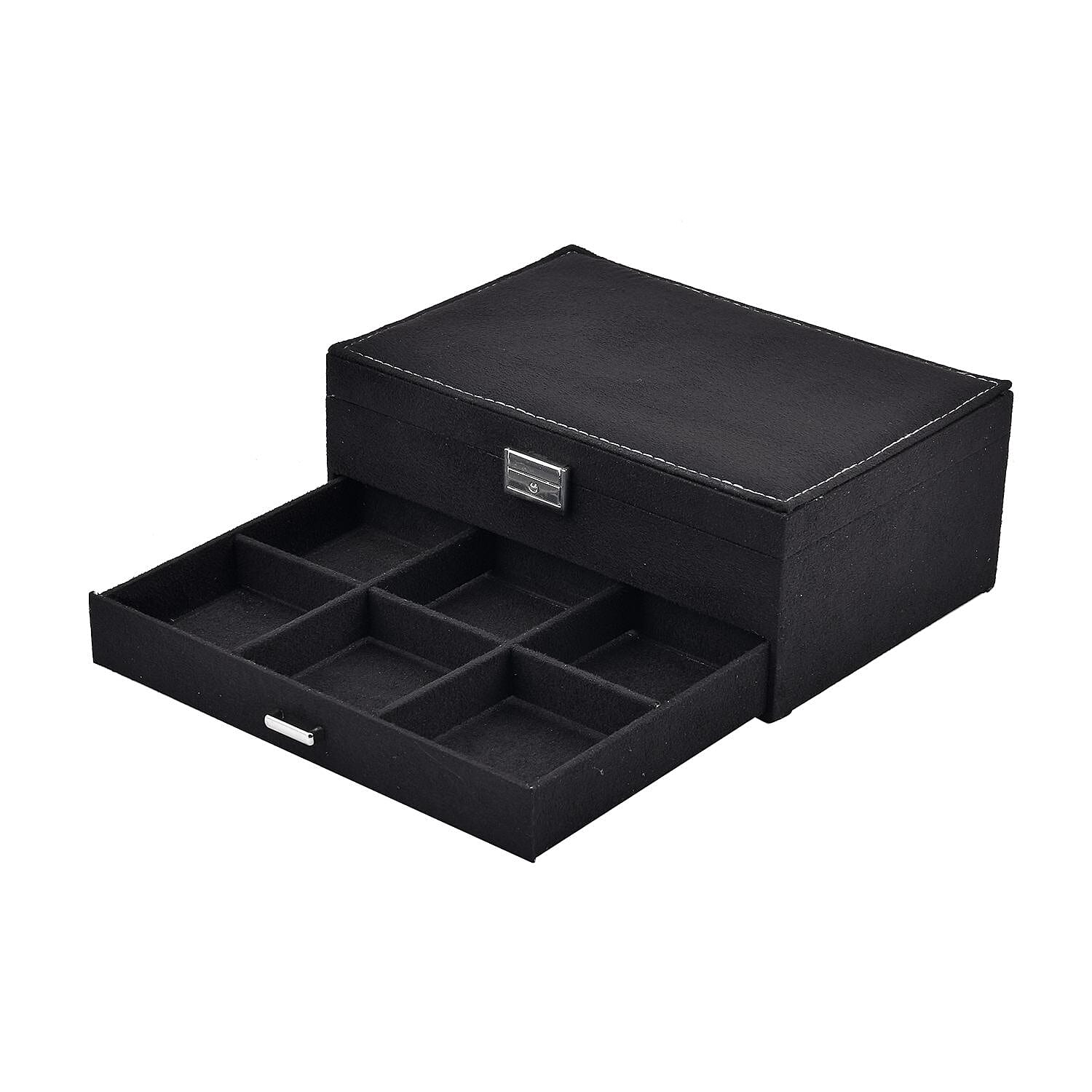 2 Layer Velvet Jewellery Box With Lock  - Black