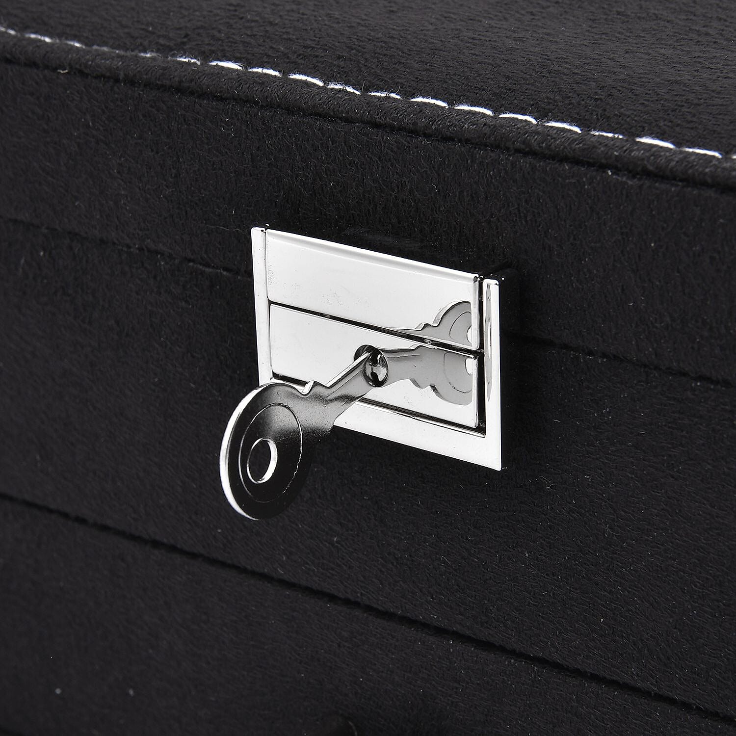 2 Layer Velvet Jewellery Box With Lock  - Black