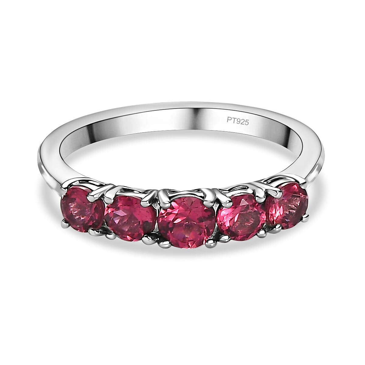 950 Platinum AAAA Rubellite 5 Stone Ring 1.02 Ct, Platinum Wt. 3.95 Gms