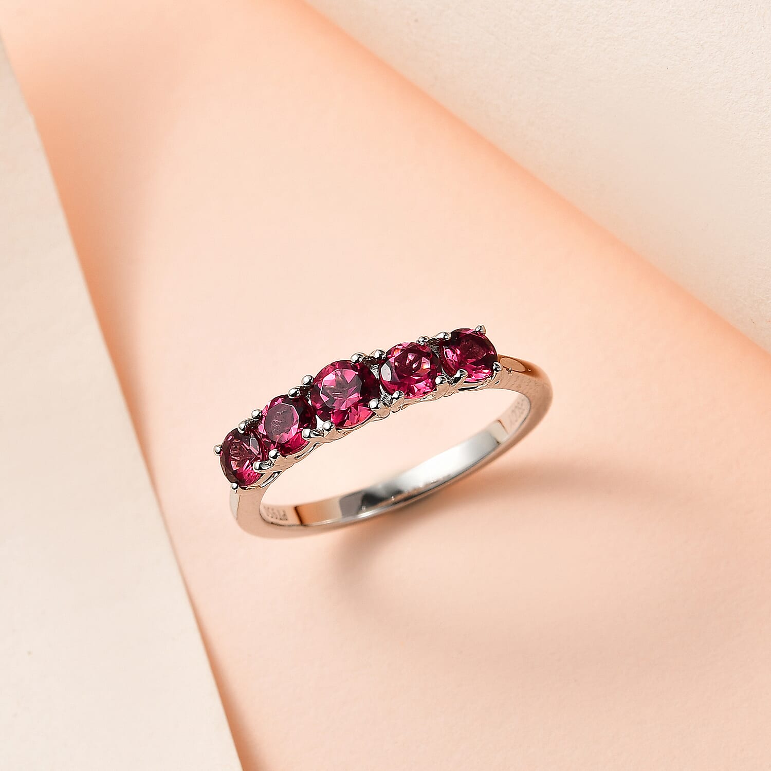 950 Platinum AAAA Rubellite 5 Stone Ring 1.02 Ct, Platinum Wt. 3.95 Gms