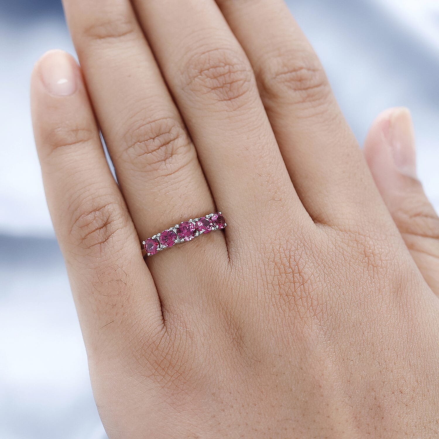 950 Platinum AAAA Rubellite 5 Stone Ring 1.02 Ct, Platinum Wt. 3.95 Gms