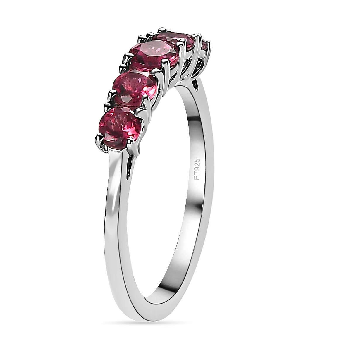 950 Platinum AAAA Rubellite 5 Stone Ring 1.02 Ct, Platinum Wt. 3.95 Gms