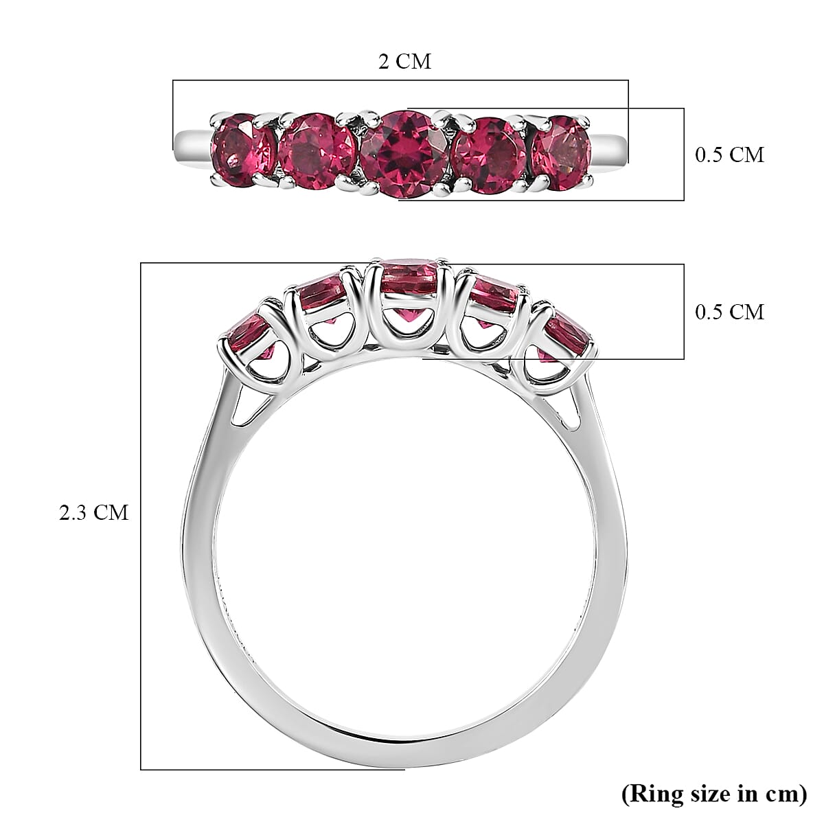 950 Platinum AAAA Rubellite 5 Stone Ring 1.02 Ct, Platinum Wt. 3.95 Gms