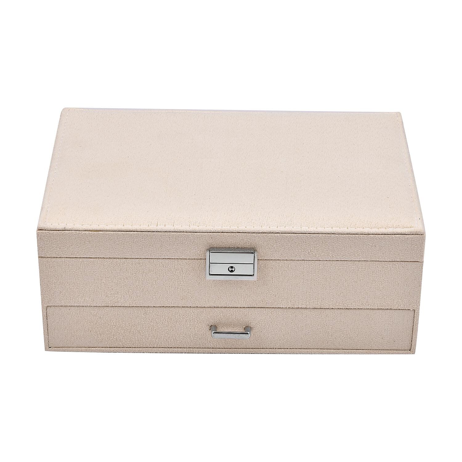 2 Layer Velvet Jewellery Box With Lock - Cream