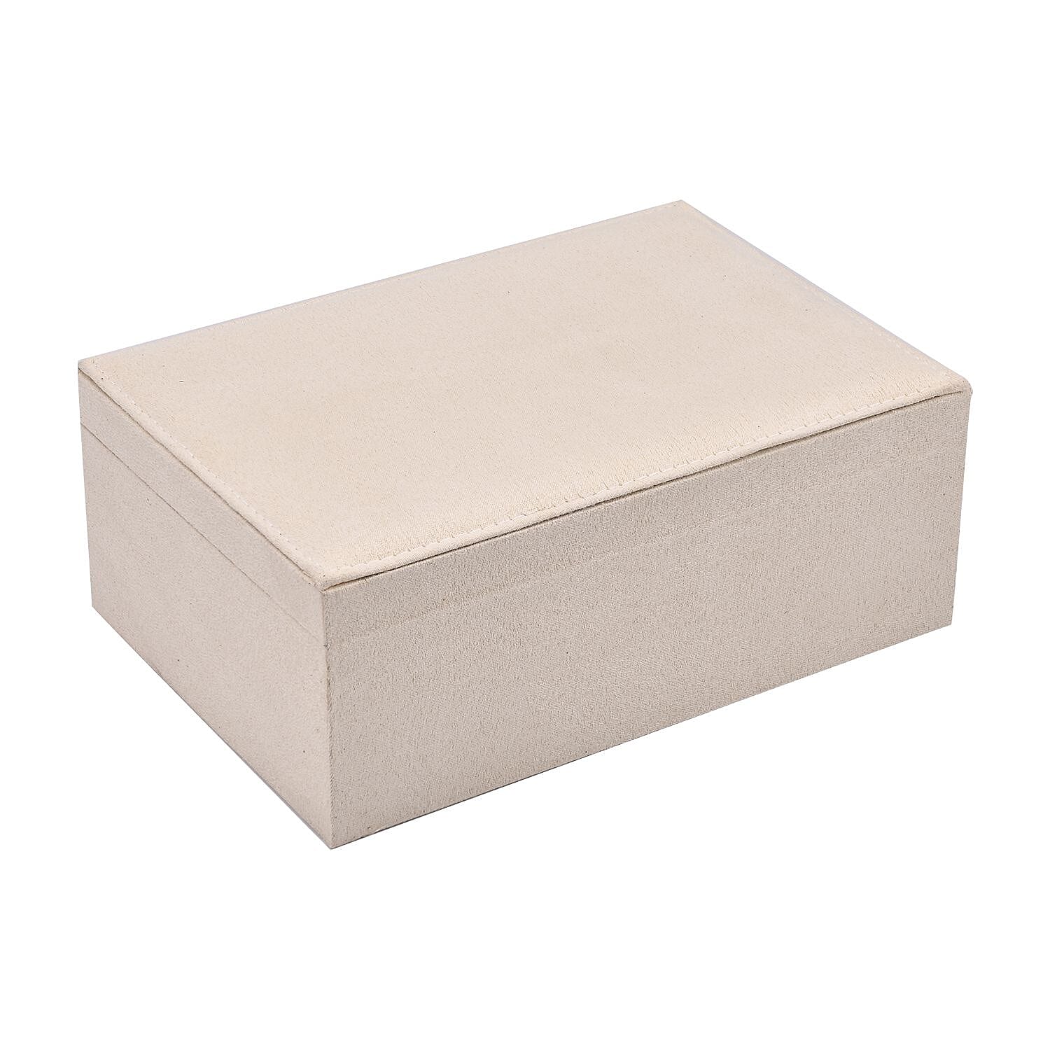 2 Layer Velvet Jewellery Box With Lock - Cream