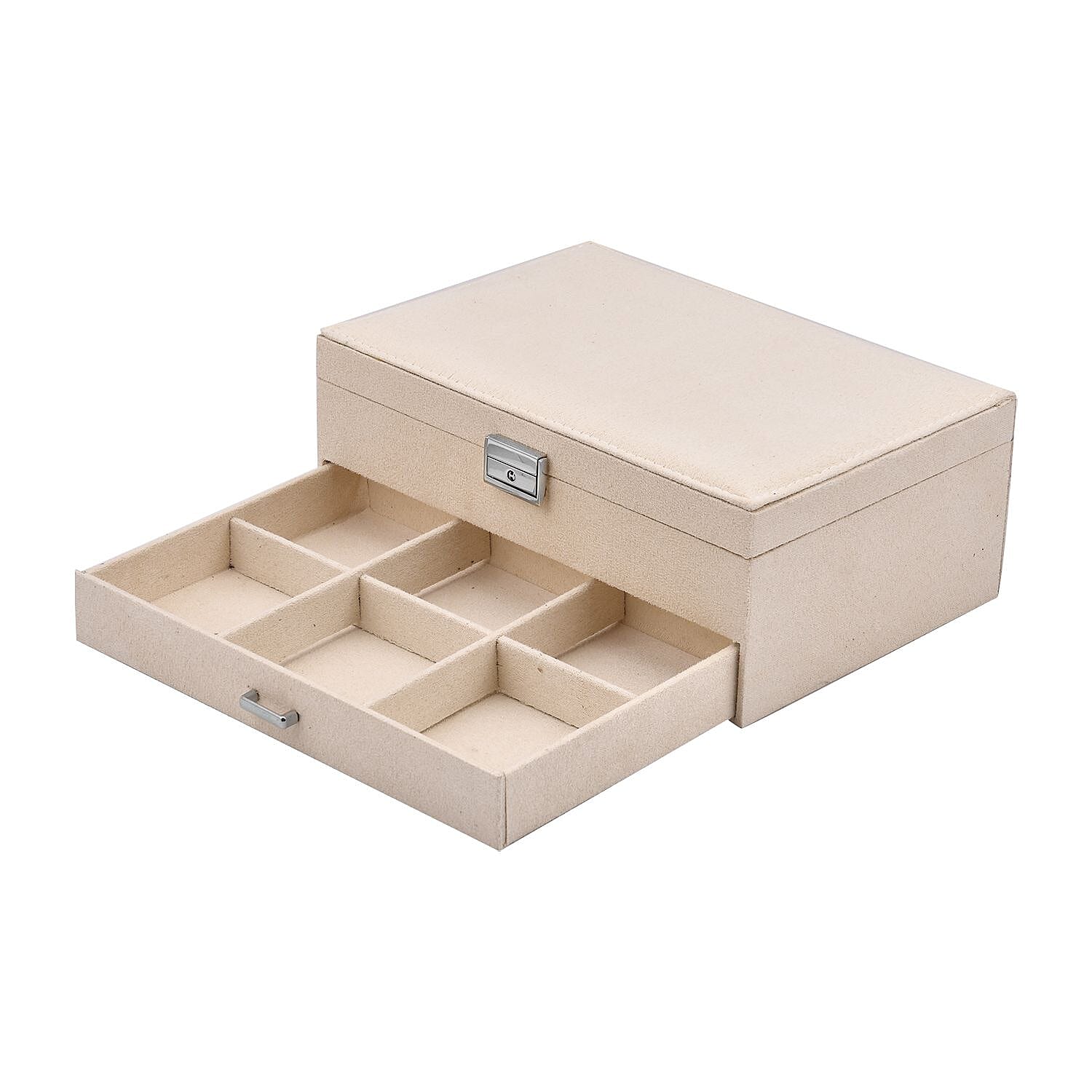 2 Layer Velvet Jewellery Box With Lock - Cream
